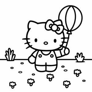 Kolorowanka Hello Kitty trzymająca balon