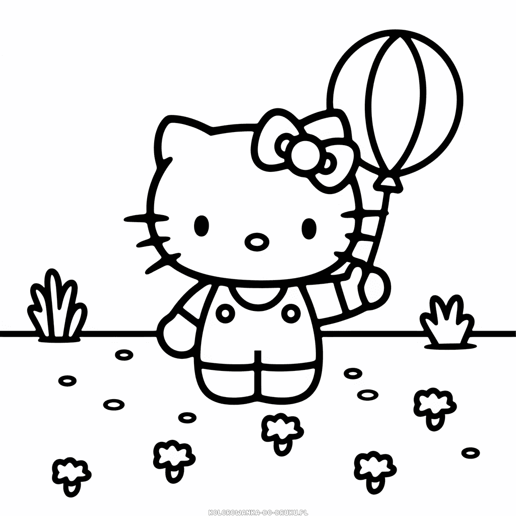Kolorowanka Hello Kitty trzymająca balon