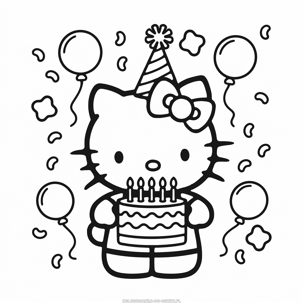 Kolorowanka Hello Kitty Wszystkiego Najlepszego z Okazji Urodzin