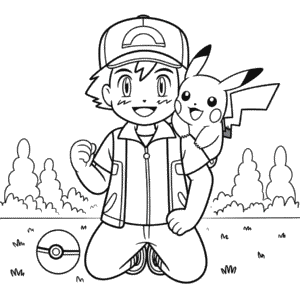 Kolorowanka Ash i Pikachu