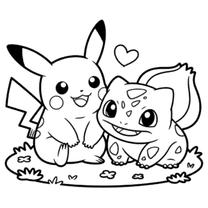 Kolorowanka Pikachu i Bulbasaur