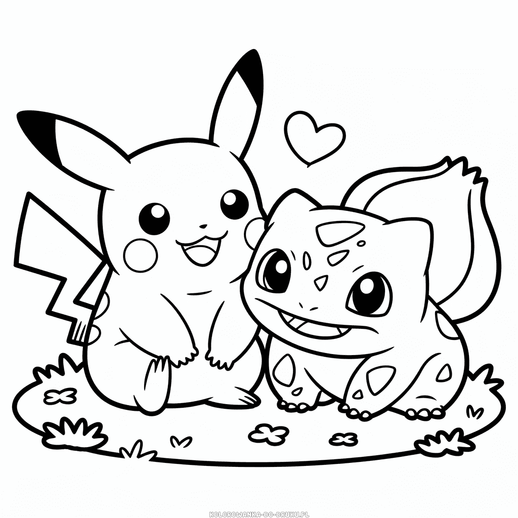 Kolorowanka Pikachu i Bulbasaur
