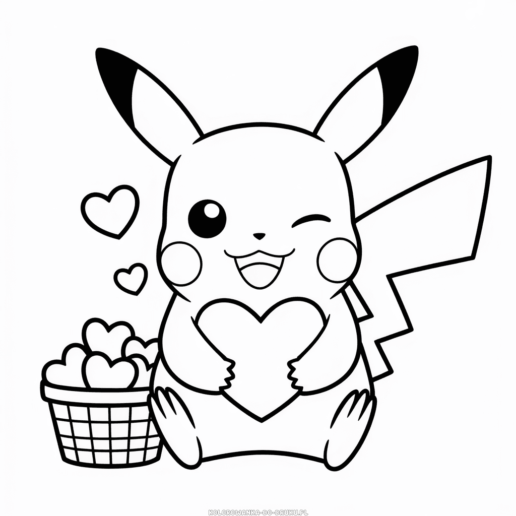Kolorowanka Pikachu i Serca