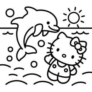 Kolorowanka Hello Kitty i Delfin