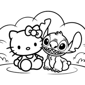 Kolorowanka Hello Kitty i Stitch