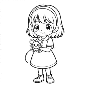 Kolorowanka Anime Dziewczyna Trzymająca Mysz