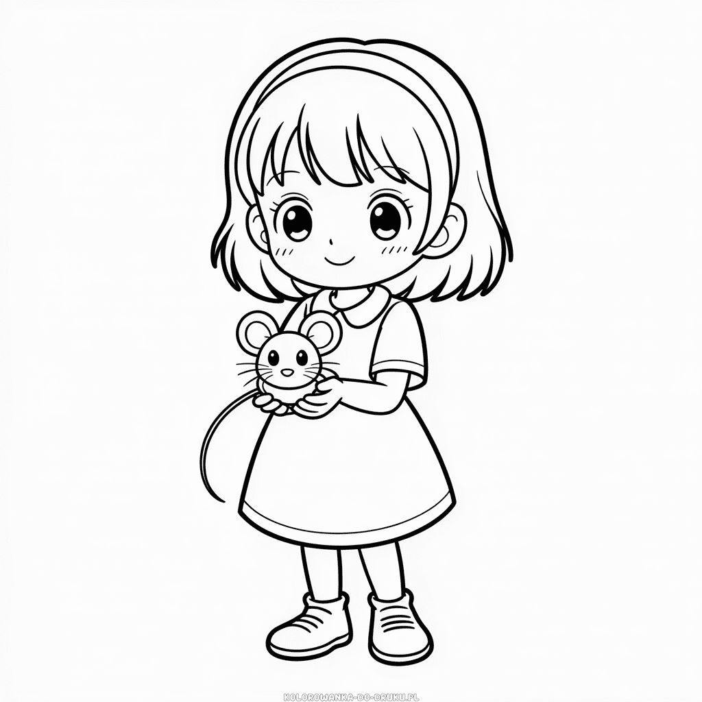 Kolorowanka Anime Dziewczyna Trzymająca Mysz