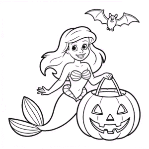 Kolorowanka Ariel na Halloween