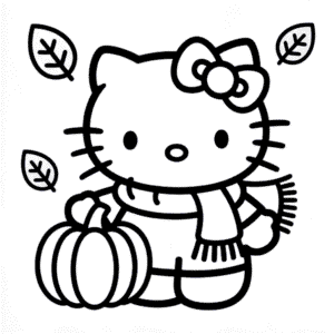 Kolorowanka Hello Kitty jesienią